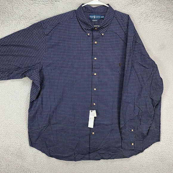 Ralph Lauren Mens Button Down Shirt 3XB Big Tall Navy Check Classic Fit  Pony NEW